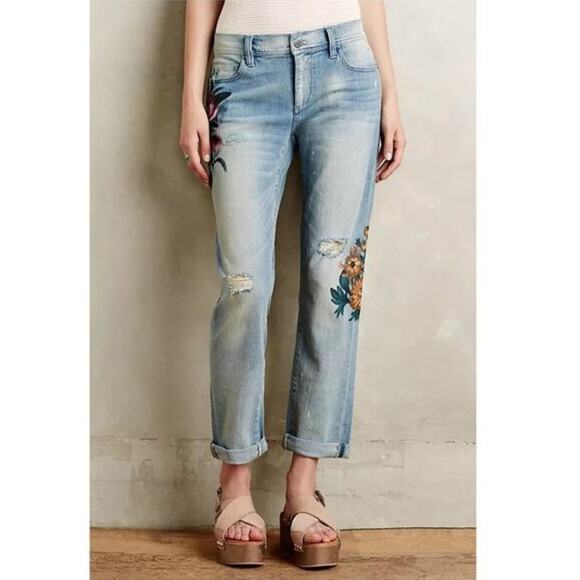 Anthropologie Denim - Pilcro by Anthropologie Boho Floral Mid Rise Boyfriend Distressed Denim Jeans